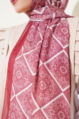 Batik Çini Desen Soft Şal Burgonya - Başörtüsü