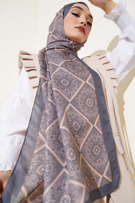 Batik Çini Desen Soft Şal Kayrak Grisi 