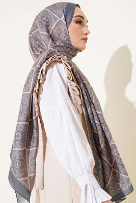 Batik Çini Desen Soft Şal Kayrak Grisi - Başörtüsü