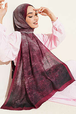 Batik Degrade Bambu Kraş Şal Bordo - Başörtüsü