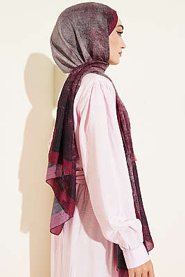 Batik Degrade Bambu Kraş Şal Bordo - Başörtüsü