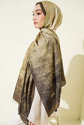 Batik Degrade Bambu Kraş Şal Haki - Başörtüsü