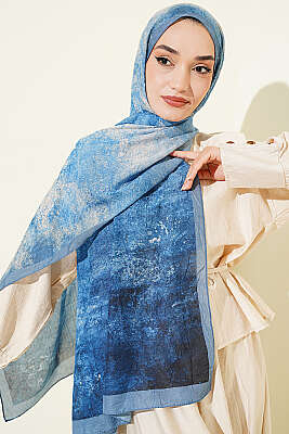Batik Degrade Bambu Kraş Şal Soft Mavi - Başörtüsü