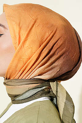 Batik Desen Bambu Kraş Eşarp Haki - Başörtüsü