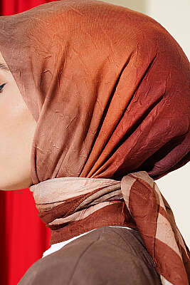Batik Desen Bambu Kraş Eşarp Kahve - Başörtüsü
