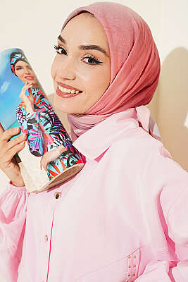 Batik Desen Bambu Kraş Eşarp Pudra 