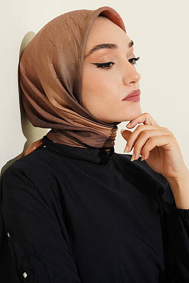 Batik Desen Bambu Kraş Eşarp Siyah Kahve - Başörtüsü