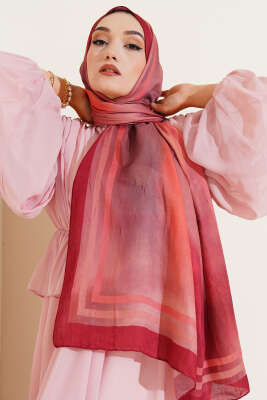 Batik Desen Bambu Kraş Şal Bordo 