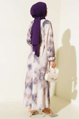 Batik Desen Bel Lastikli Elbise Lacivert - Tesettür Elbise