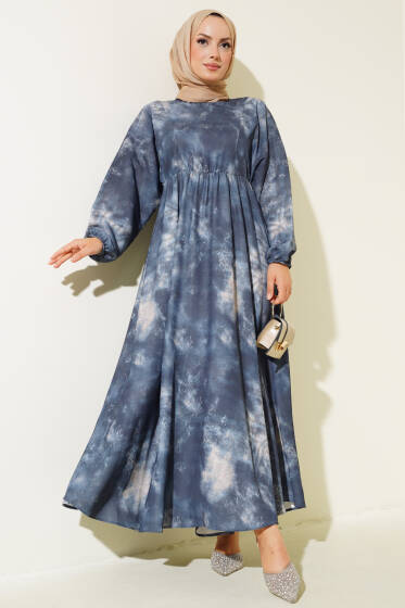 Batik Desen Bel Lastikli Elbise Parlement - Elbise