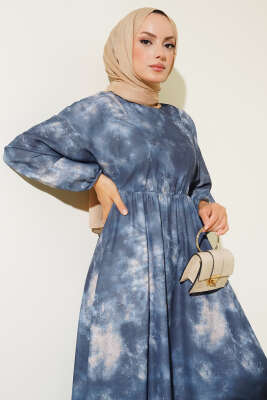 Batik Desen Bel Lastikli Elbise Parlement - Tesettür Elbise