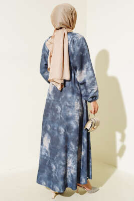 Batik Desen Bel Lastikli Elbise Parlement - Tesettür Elbise