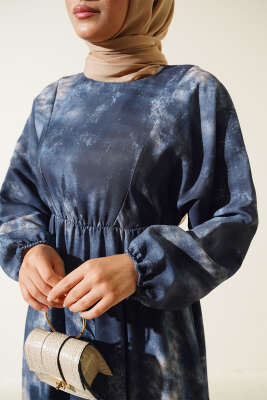 Batik Desen Bel Lastikli Elbise Parlement - Tesettür Elbise