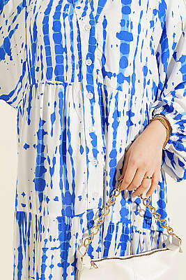 Batik Desen Hakim Yaka Elbise Saks - Elbise
