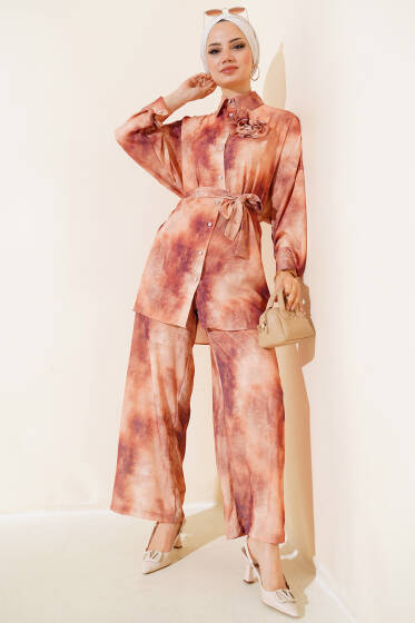 Batik Desen İkili Takım Camel - İkili Takım