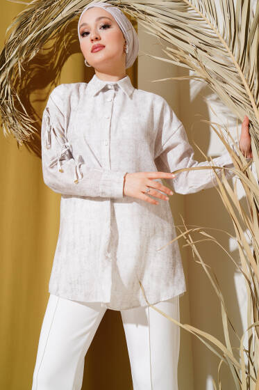 Batik Desen Kol Fiyonklu Gömlek Taş - Gömlek