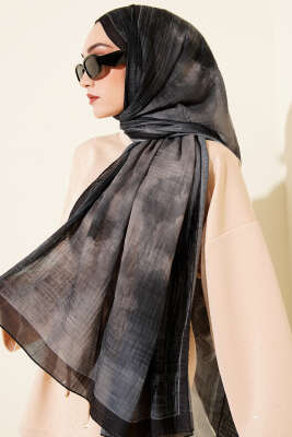 Batik Desen Müslin Şal Antrasit - Başörtüsü