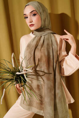 Batik Desen Müslin Şal Bej - Başörtüsü