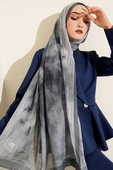 Batik Desen Müslin Şal Gri - Başörtüsü