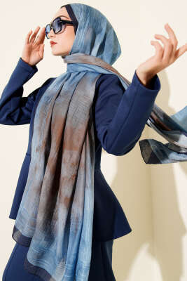 Batik Desen Müslin Şal Mavi - VERTU (NYD TEKSTİL)