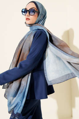 Batik Desen Müslin Şal Mavi - Başörtüsü