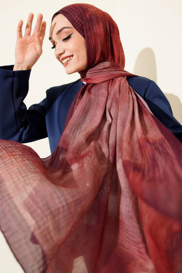 Batik Desen Müslin Şal Mürdüm - Başörtüsü
