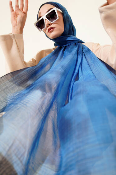 Batik Desen Müslin Şal Saks - Başörtüsü