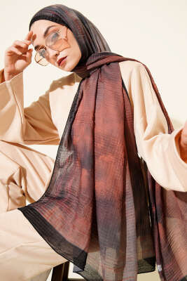 Batik Desen Müslin Şal Siyah - Başörtüsü