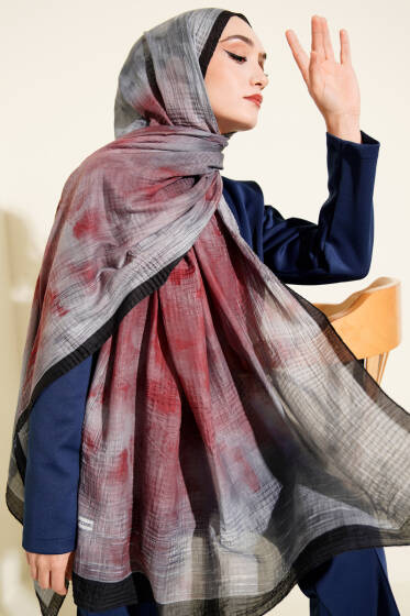 Batik Desen Müslin Şal Siyah Gri - Başörtüsü