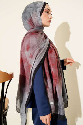 Batik Desen Müslin Şal Siyah Gri - Başörtüsü