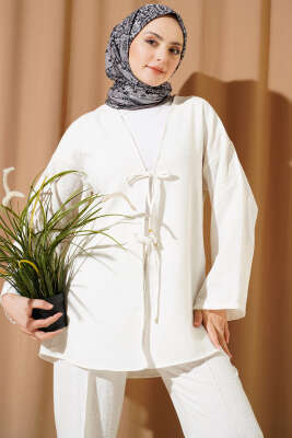 Batik Desen Önü Bağcıklı İkili Takım Beyaz - İkili Takım