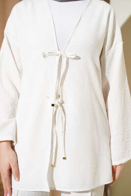 Batik Desen Önü Bağcıklı İkili Takım Beyaz - İkili Takım