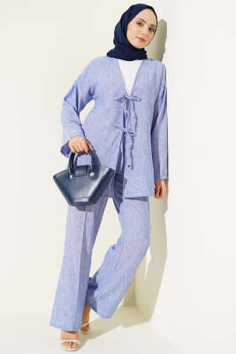 Batik Desen Önü Bağcıklı İkili Takım Mavi - TABLO FASHİON