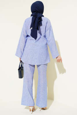 Batik Desen Önü Bağcıklı İkili Takım Mavi - İkili Takım