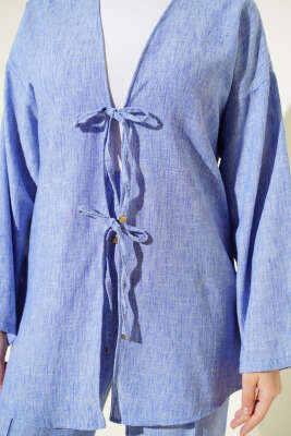 Batik Desen Önü Bağcıklı İkili Takım Mavi - İkili Takım