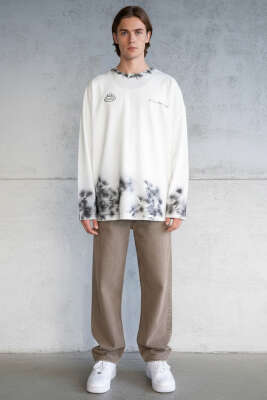 Batik Desen Oversize Erkek Sweatshirt Ekru - Erkek Sweatshirt