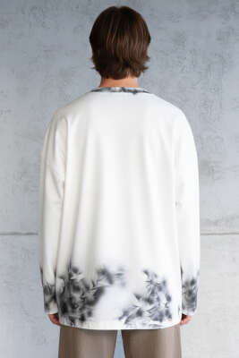 Batik Desen Oversize Erkek Sweatshirt Ekru - Erkek Sweatshirt