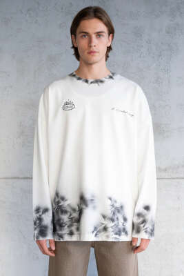 Batik Desen Oversize Erkek Sweatshirt Ekru - MACHINIST