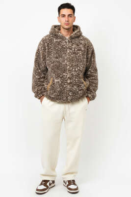 Batik Desen Peluş Erkek Mont Kahve - Erkek Mont