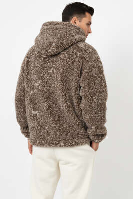 Batik Desen Peluş Erkek Mont Kahve - Erkek Mont