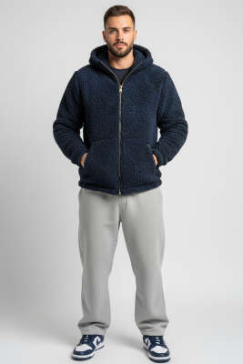 Batik Desen Peluş Erkek Mont Lacivert - Erkek Mont