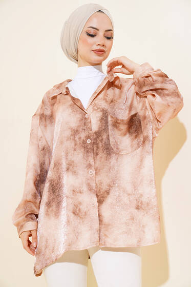 Batik Desen Salaş Gömlek Latte - Gömlek