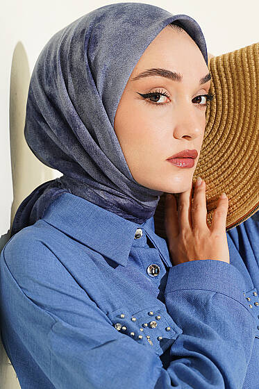 Batik Desen Soft Kraş Serisi Eşarp Mavi - Başörtüsü