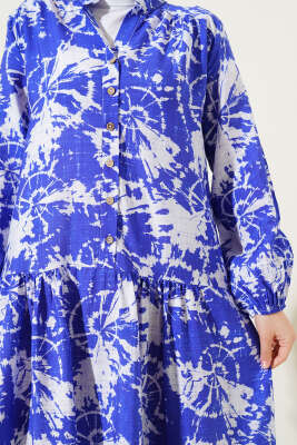 Batik Desen Yarım Düğmeli Elbise Saks - 700-1000 TL Ürünler