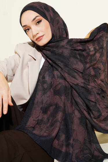 Batik Desenli Bambu Kraş Şal Acı Kahve - Başörtüsü