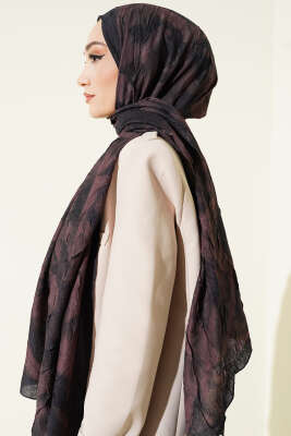 Batik Desenli Bambu Kraş Şal Acı Kahve - Başörtüsü