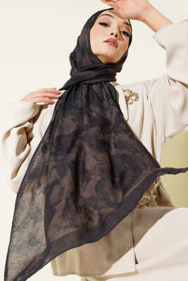 Batik Desenli Bambu Kraş Şal Antrasit 