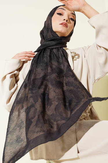 Batik Desenli Bambu Kraş Şal Antrasit - Başörtüsü