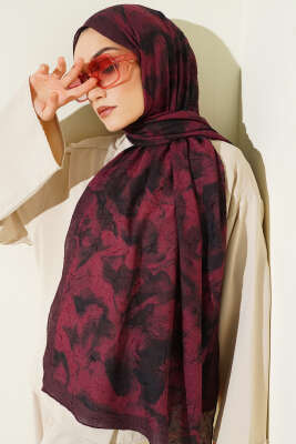 Batik Desenli Bambu Kraş Şal Bordo 