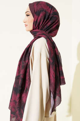 Batik Desenli Bambu Kraş Şal Bordo - Başörtüsü
